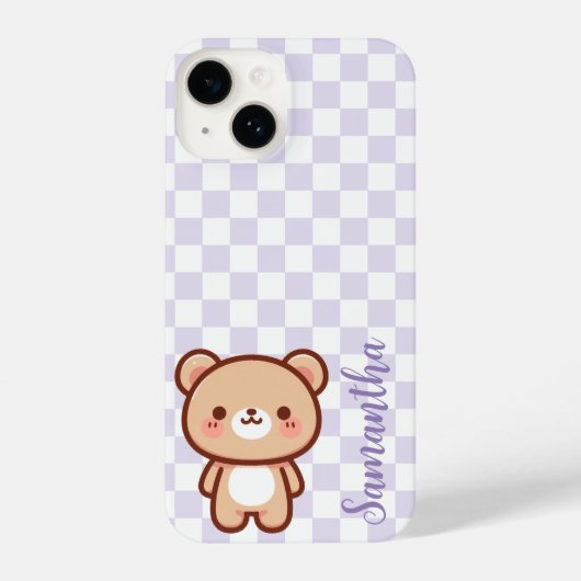 Personalisierter Kawaii-Bärenhandy-Fall, Lila iPhone Hülle (Rückseite)