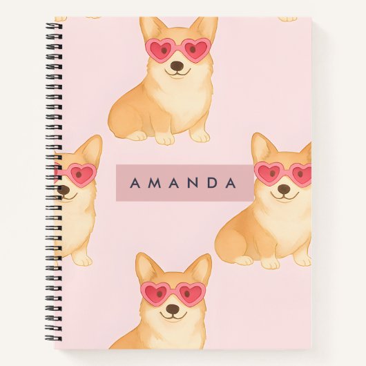 Personalisierter Kawaii Corgi mit Herz-Sonnenbrill Notizblock (Vorderseite)