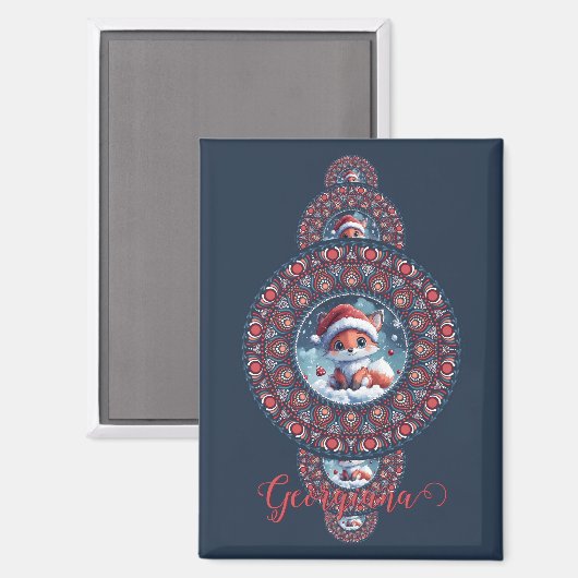 Personalisierter Kawaii Fox Ornamental Mandala Magnet (Vorderseite/Rückseite)