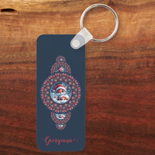 Personalisierter Kawaii Fox Ornamental Mandala Schlüsselanhänger (Rückseite)