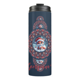 Personalisierter Kawaii Fox Ornamental Mandala Thermosbecher