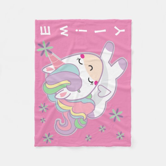 Personalisierter Kawaii Girly Pastellunicorn Fleecedecke (Vorderseite)