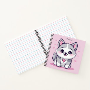 Personalisierter Kawaii Husky Welpe Rosa Notizblock