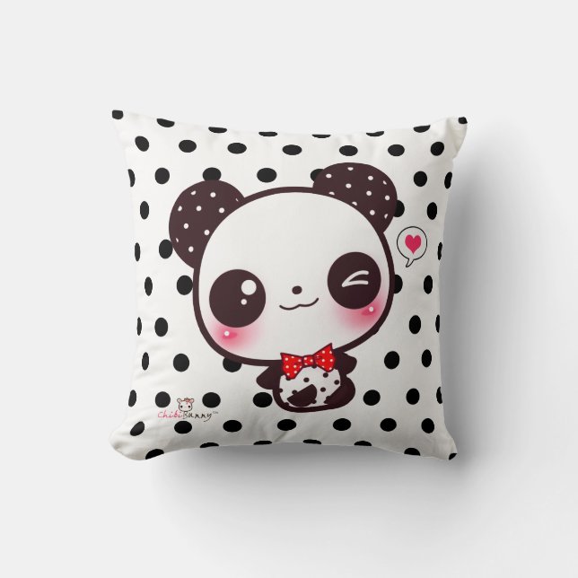 Personalisierter Kawaii Panda auf schwarzen Kissen (Vorderseite)