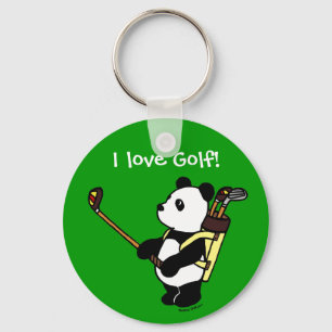 Personalisierter Kawaii Panda-Golfspieler Schlüsselanhänger