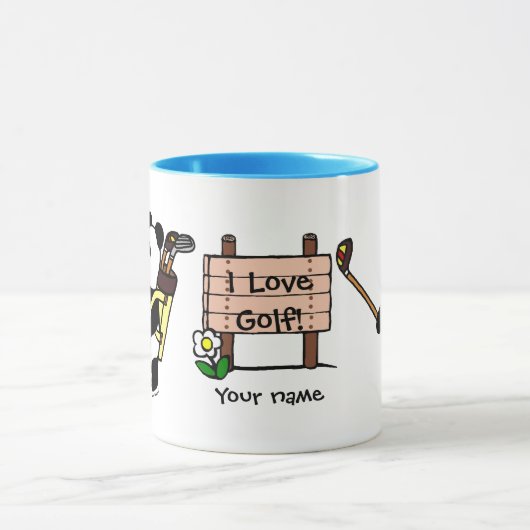 Personalisierter Kawaii Panda-Golfspieler Tasse (Zentrum)