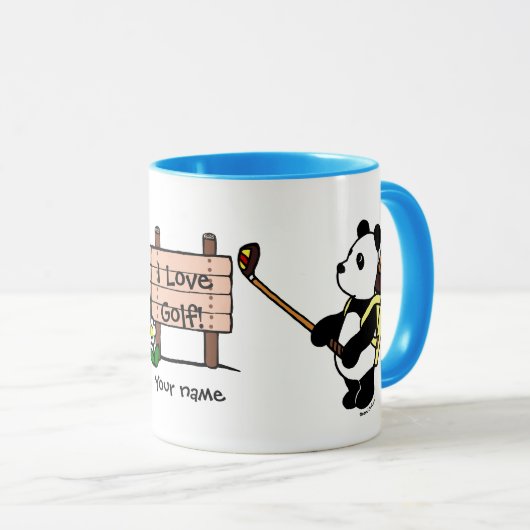 Personalisierter Kawaii Panda-Golfspieler Tasse (VorderseiteRechts)