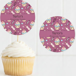 Personalisierter Kawaii Rosa Lila Cupcake-Aufsatz  Runder Aufkleber
