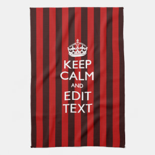 Personalisierter Keep Calm Text auf roten Streifen Geschirrtuch