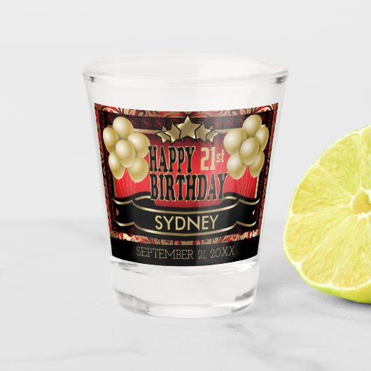 Personalisierter Keepake Happy Birthday - Rot Schnapsglas (Vorderseite)