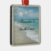 Personalisierter Keepake vom tropischen Strand Silbernes Ornament (Rechts)