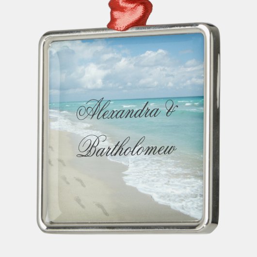 Personalisierter Keepake vom tropischen Strand Silbernes Ornament (Links)