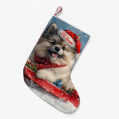 Personalisierter Keeshond Hund in Sledge Weihnacht Kleiner Weihnachtsstrumpf (Vorderansicht (hängend))
