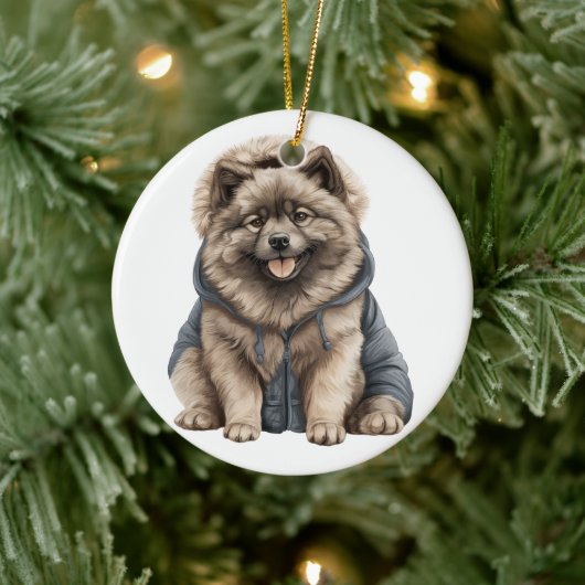 Personalisierter Keeshond Hund Keramik Ornament (Baum)