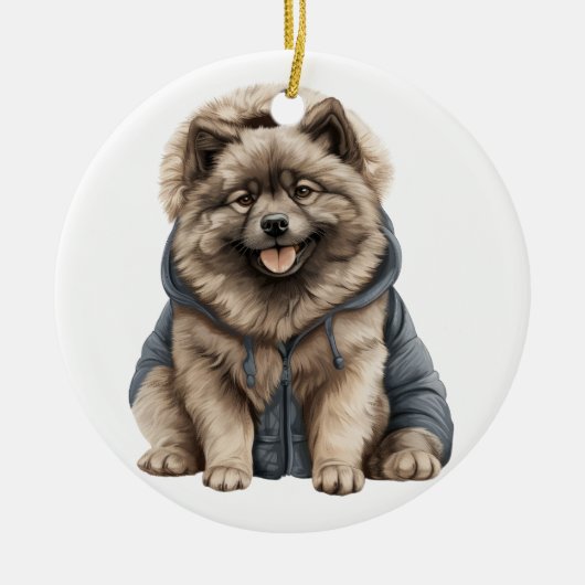 Personalisierter Keeshond Hund Keramik Ornament (Vorne)