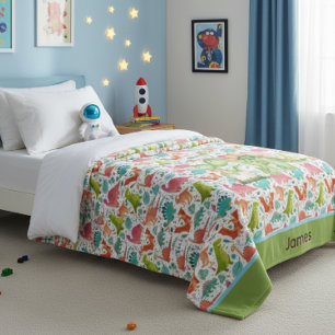 Personalisierter Kinder Bunter Dinosaurier Fleecedecke