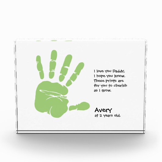 Personalisierter Kinderhanddruck mit Gedicht für V Fotoblock (Vorderseite)