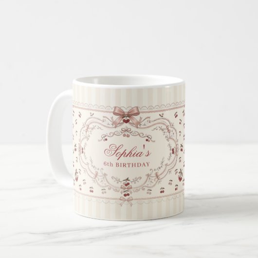 Personalisierter Kirsch-Schleifen-Becher Kaffeetasse (Vorderseite Links)