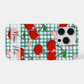 Personalisierter Kirsche auf grünem Gingham Handyh iPhone Hülle (Rückseite (Horizontal))