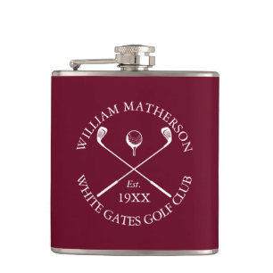 Personalisierter klassischer Golfclub-Name Burgund Flachmann