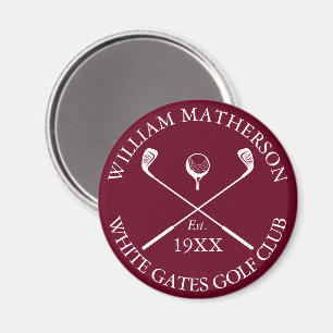 Personalisierter klassischer Golfclub-Name Burgund Magnet