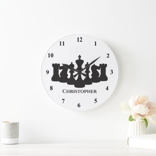Personalisierter klassischer Schachschnitt King Große Wanduhr (Zuhause)