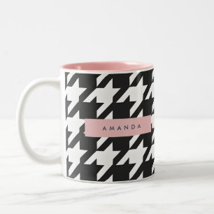 Personalisierter Klassischer Schwarz-Weiß-Hahnentr Zweifarbige Tasse