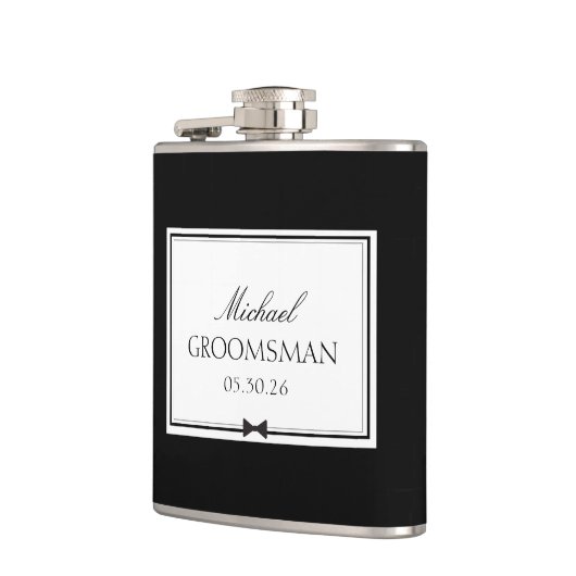 Personalisierter klassischer Simple Bowtie Trauzeu Flachmann (Links)
