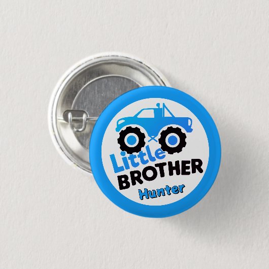 Personalisierter Kleiner-Bruder-Monstertruck Blau Button (Vorne & Hinten)