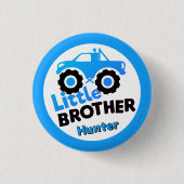 Personalisierter Kleiner-Bruder-Monstertruck Blau Button (Vorderseite)
