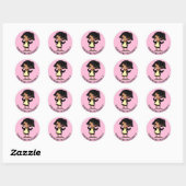 Personalisierter kleiner Cartoon Girl Pink Geburts Runder Aufkleber (Blatt)