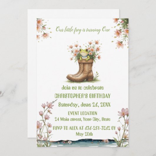Personalisierter kleiner Frosch 1. Party Einladung (Vorne/Hinten)