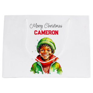 Personalisierter kleiner vintage Junge-Elf Weihnac Große Geschenktüte