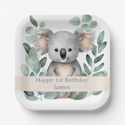 Personalisierter Koala Bär Geburtstag Pappteller (Vorderseite)