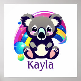 Personalisierter Koala-Bär und Regenbogen Poster