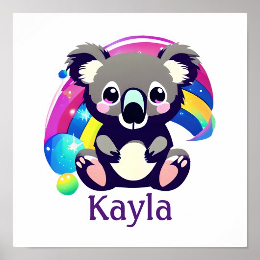 Personalisierter Koala-Bär und Regenbogen Poster (Vorne)