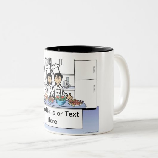 Personalisierter Koch Couple Cartoon Zweifarbige Tasse (VorderseiteRechts)