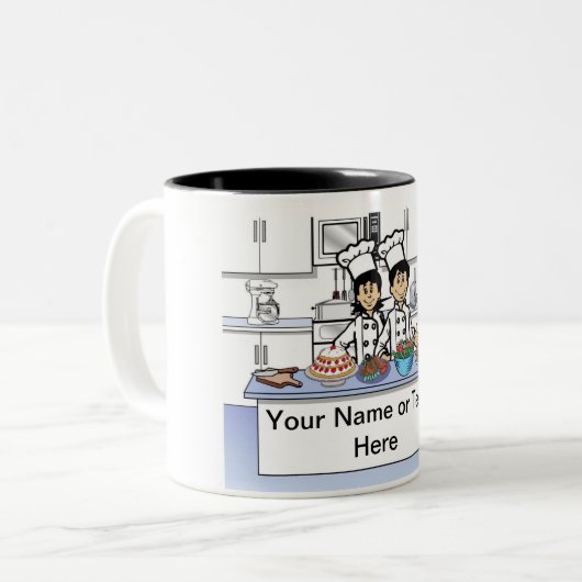 Personalisierter Koch Couple Cartoon Zweifarbige Tasse (Vorderseite Links)