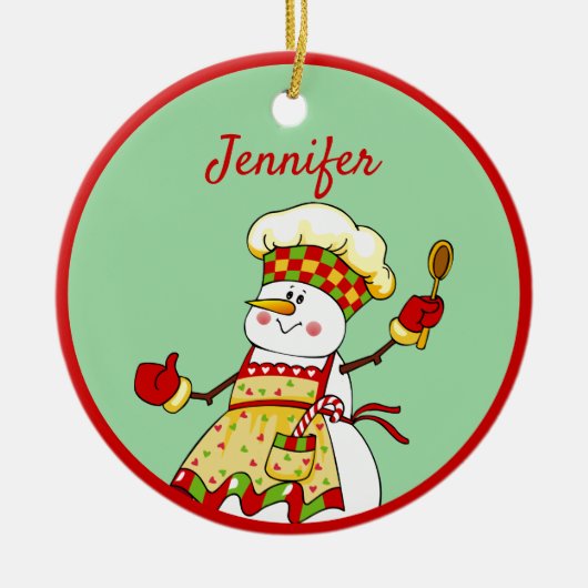 Personalisierter Koch Snowman Weihnachten Keramik Ornament (Vorne)
