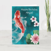 Personalisierter Koi Fisch, Kirschblüten Geburtsta Karte (Vorderseite)