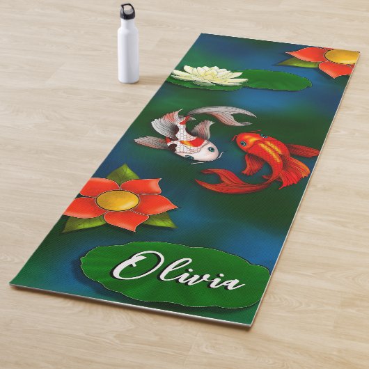 Personalisierter Koi Fish White Lotus Lily Pond Yogamatte (Beispiel)