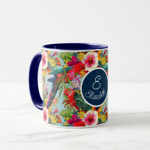 Personalisierter König Parrot tropische Blüten Tasse