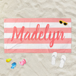 Personalisierter Korallenstrichname Strandtuch
