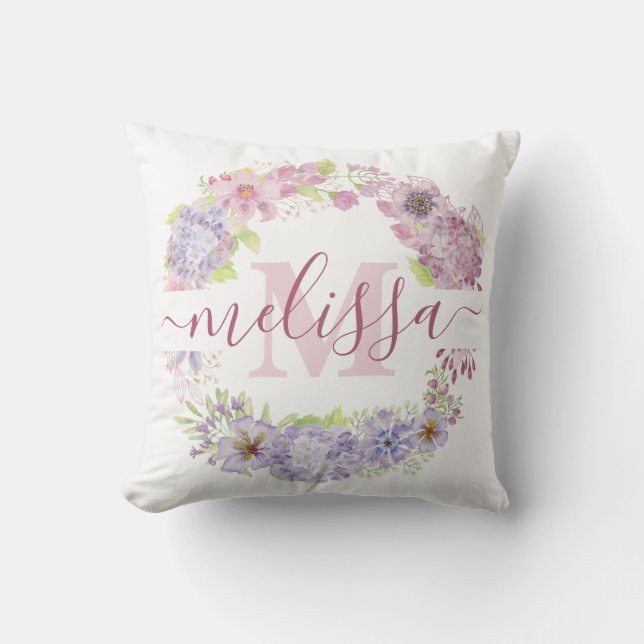 Personalisierter Kranich der Pastelhydrangea Kissen (Vorderseite)