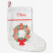 Personalisierter Kranz-Gold inszeniert Cookies Wei Kleiner Weihnachtsstrumpf (Vorderseite)