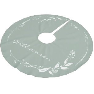 Personalisierter Kranz mit Monogramm in Salbeigrün Polyester Weihnachtsbaumdecke