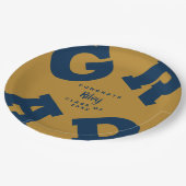 Personalisierter, kühne Marine und Gold-Abschluss Pappteller (Schrägansicht)