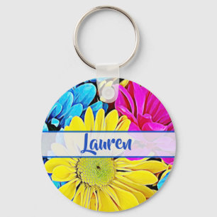 Personalisierter Künstlerischer Blumen-Daisy-Name Schlüsselanhänger