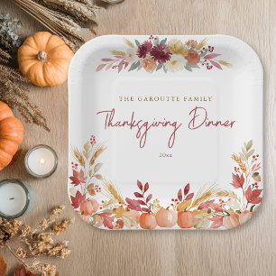 Personalisierter Kürbis-Blumen-Thanksgiving-Dinner Pappteller