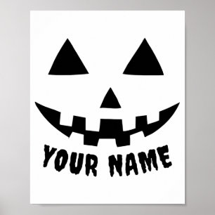 Personalisierter Kürbis Halloween Name Schwarz Wei Poster